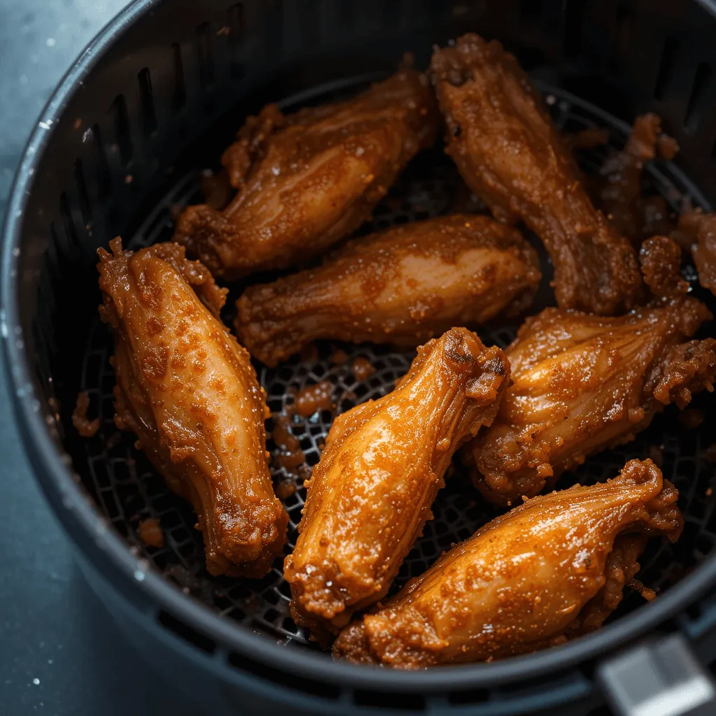 Golden, crispy chicken wings in a Ninja Air Fryer, showcasing crispy skin and juicy meat with tips for achieving perfect crispiness.