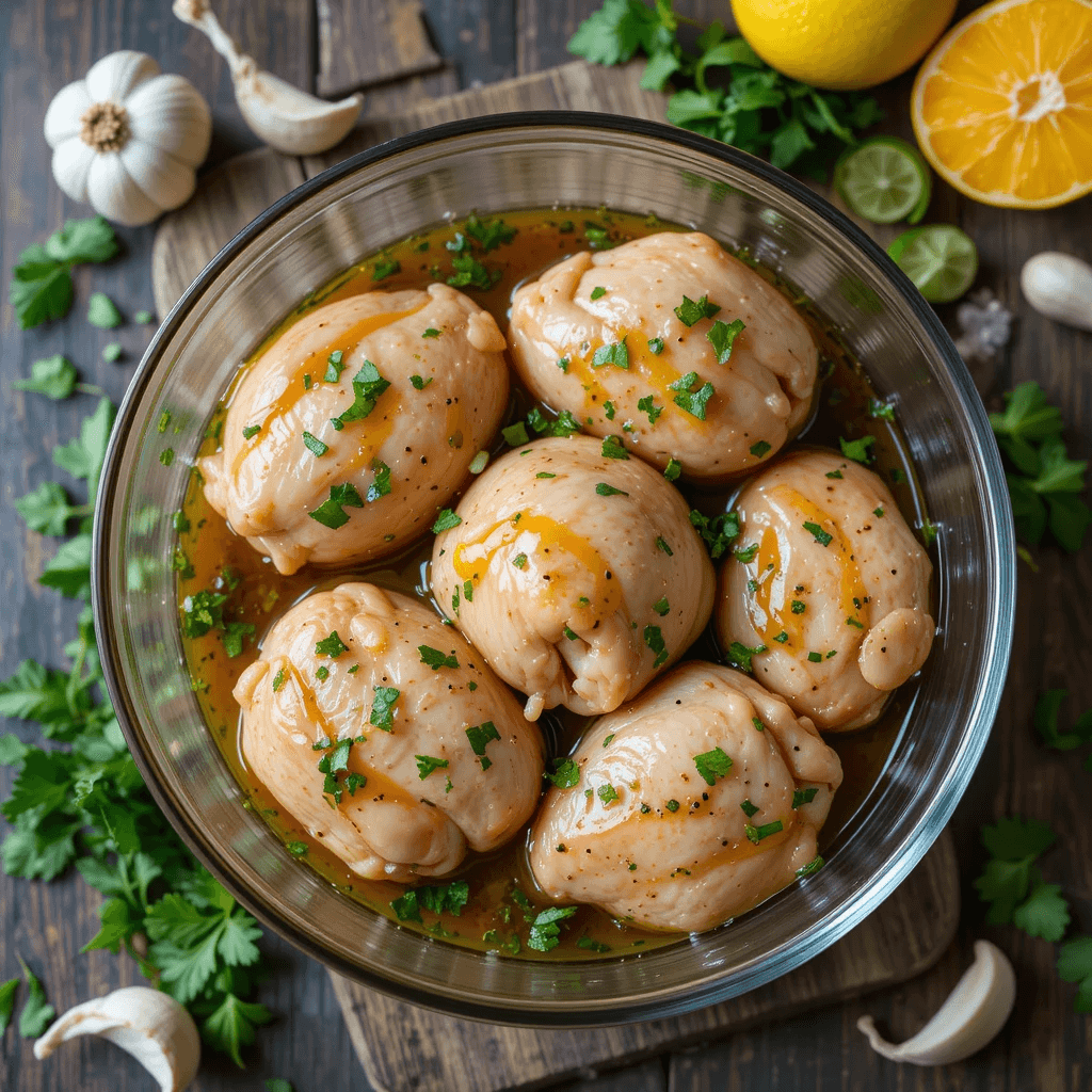 Three cooking methods for marinated chicken thighs: grilling, oven-baking, and pan-searing, each creating a unique texture and flavor.