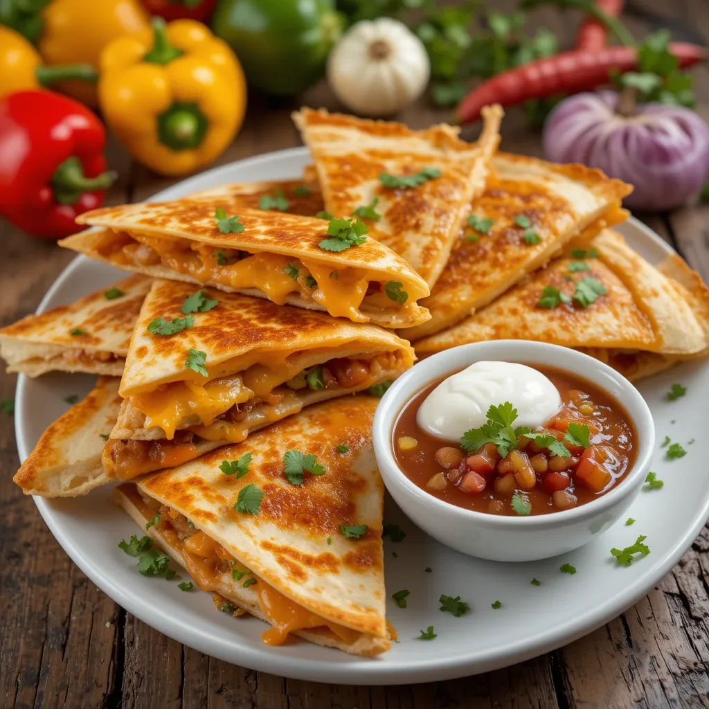 Golden, juicy chicken breast slices with fresh vegetables and tortillas on a wooden cutting board.