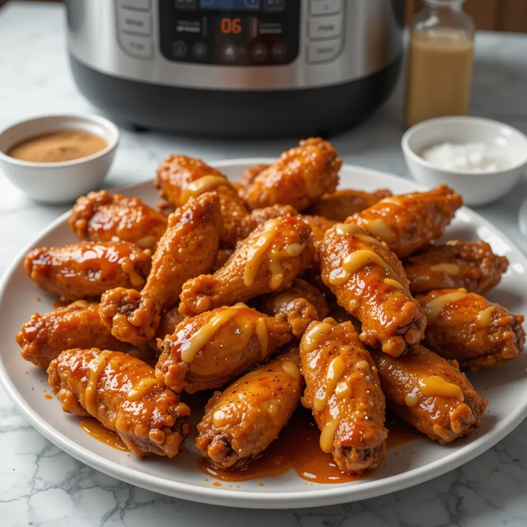 Delicious chicken wings with buffalo, BBQ, and honey mustard sauces, seasoned with garlic powder, paprika, and salt for extra flavor.