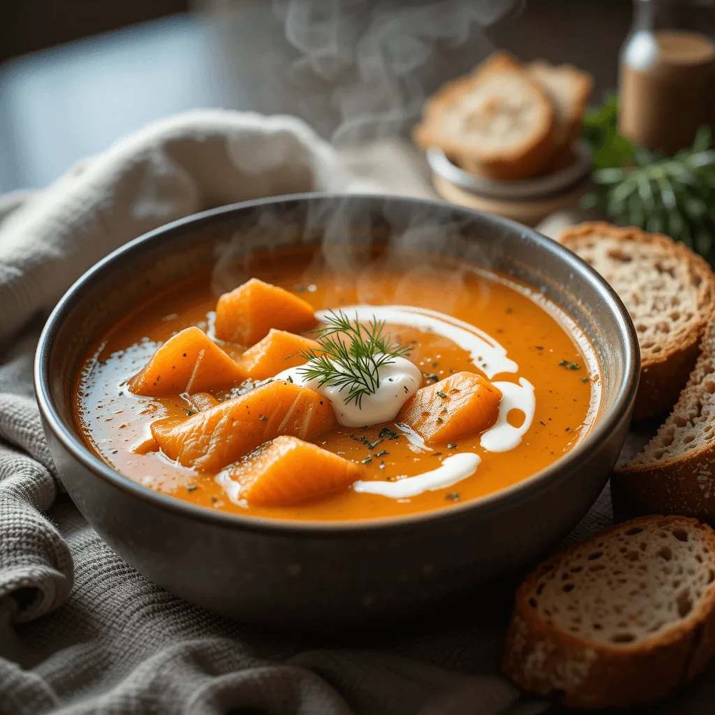 Tips for authentic Finnish flavor in salmon soup: fresh salmon, traditional spices like dill and parsley, and a lemon for added acidity.